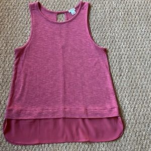 J Crew Sleeveless Tank Top, Round Neck, Keyhole Back, Layered Look, Size M